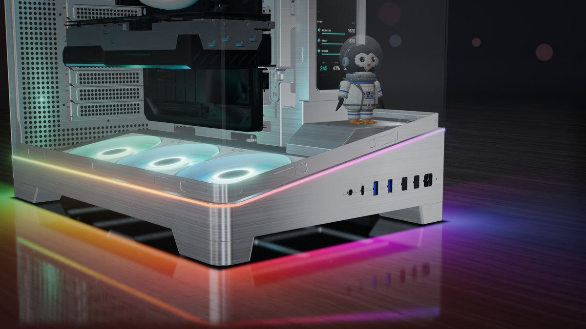 Front I/O ports on the base of the case