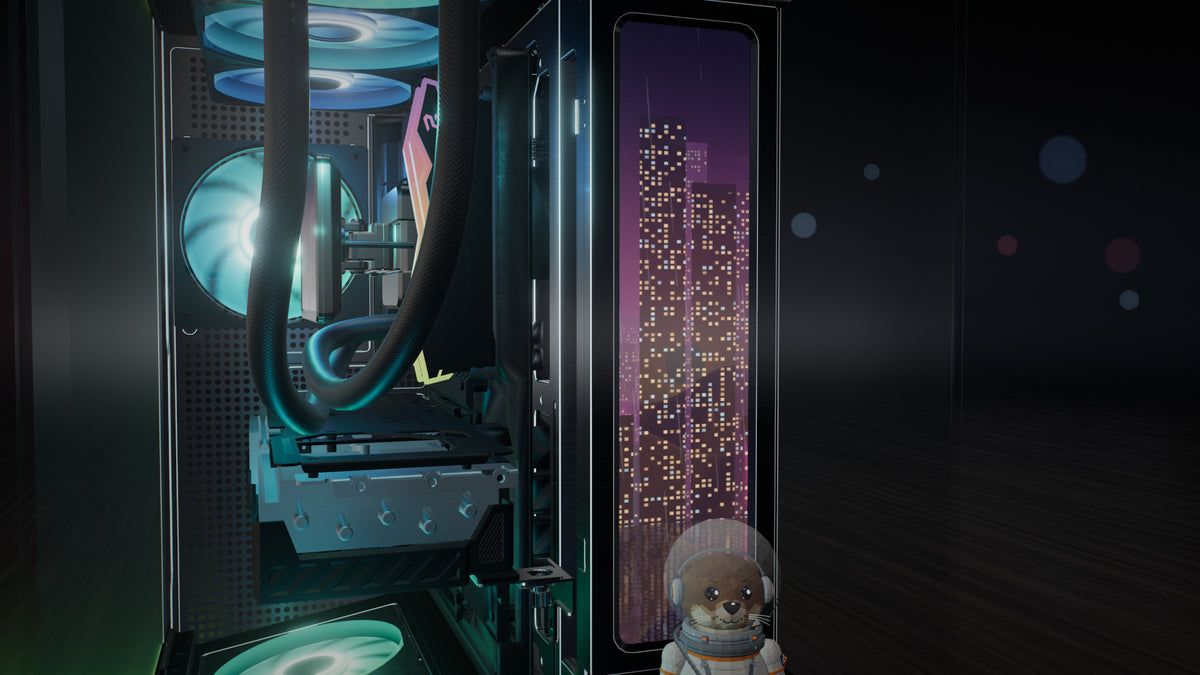 Andromeda V4 LCD in black, 11 inch vertical LCD showing a wallpaper