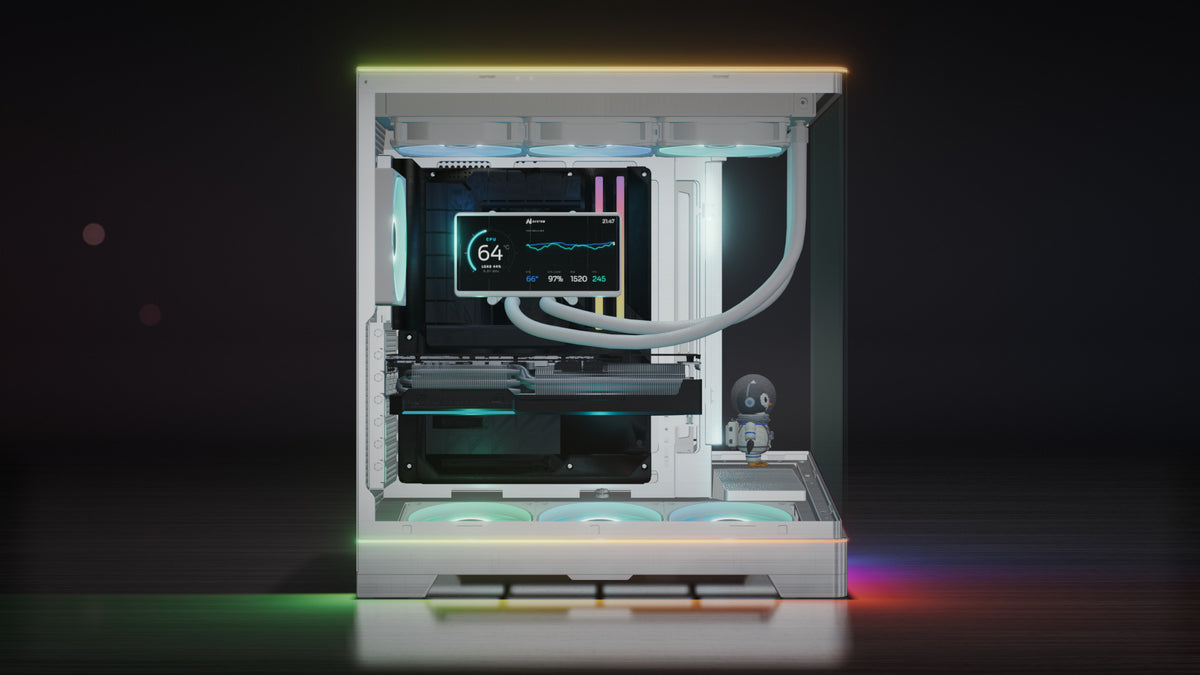 Andromeda V4 LCD in white, side view through the glass